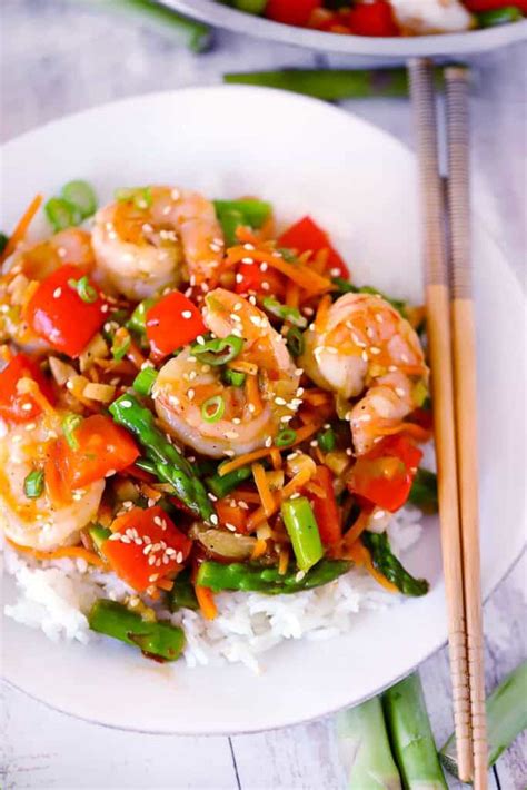 Easy Shrimp Stir Fry with Vegetables - healthy, GF - Bowl of Delicious