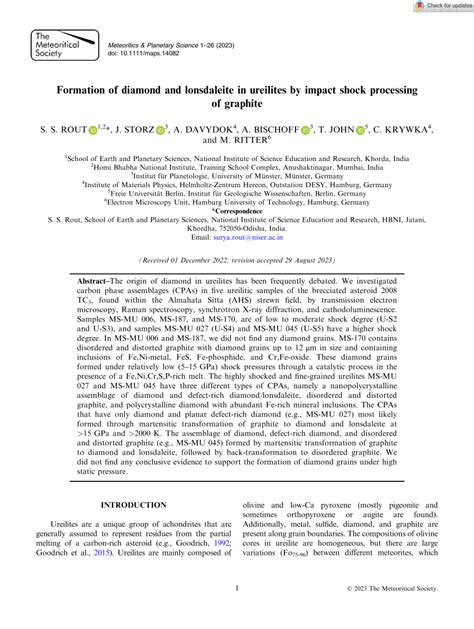 (PDF) Formation of diamond and lonsdaleite in ureilites by impact shock processing of graphite