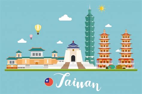 Taiwan travel landscapes vector illustration | Premium Vector