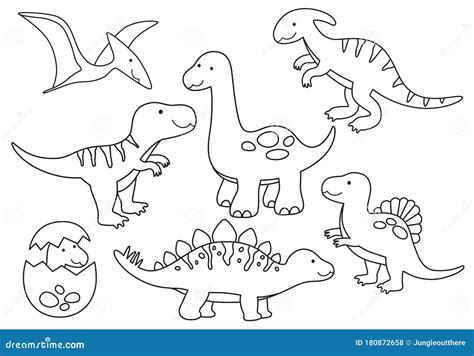 Vector Line Set of Dinosaurs Outline for Coloring Stock Vector - Illustration of colorful ...