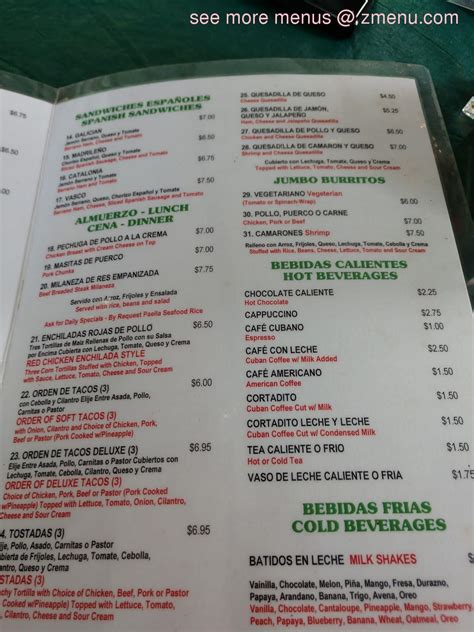 Menu at Tex Mex Cafe, Sparta