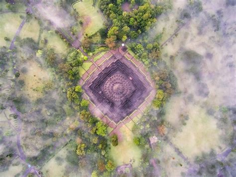 Premium Photo | Aerial view of borobudur temple, indonesia