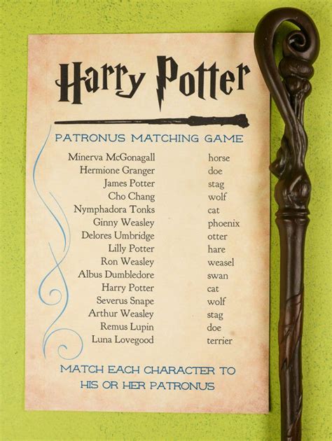 Printable Harry Potter Patronus Matching Game | Harry potter patronus, Harry potter print, Harry ...