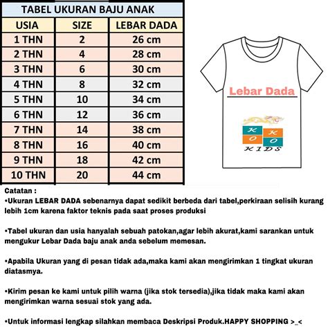 Ukuran Baju Anak Umur 5 Tahun