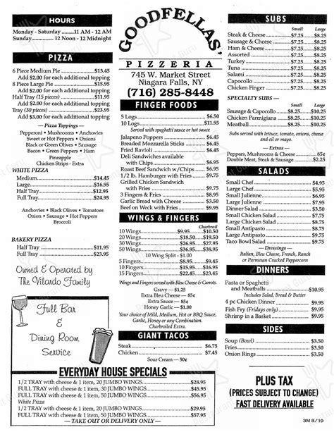 Menu at Goodfellas Pizzeria Inc, Niagara Falls