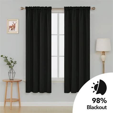 Deconovo Black Blackout Curtains Rod Pocket Curtain Panels Room Darkening Curtains for Bedroom ...