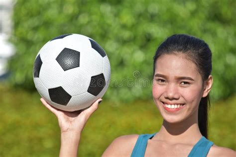 Smiling Fit Asian Female Soccer Player with Soccer Ball Stock Photo - Image of athletic, game ...