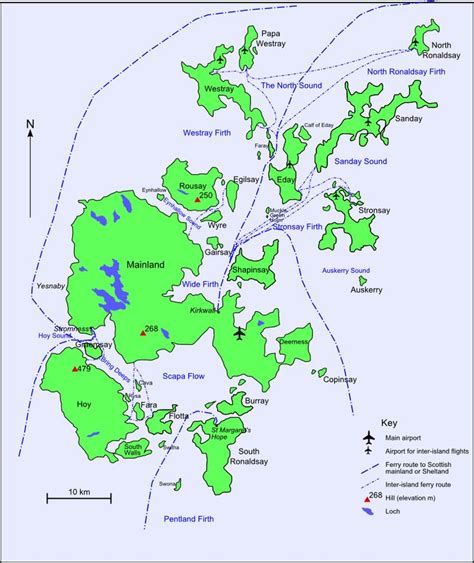 Map of Orkney showing main transport routes | Orkney islands, Map ...