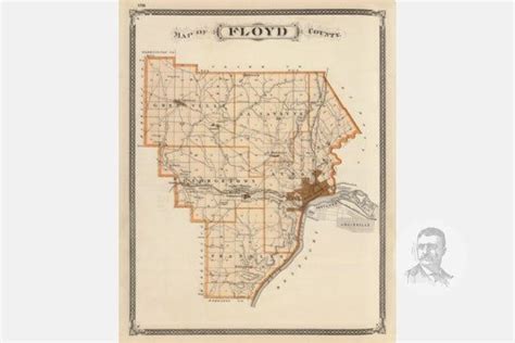 Vintage Floyd County, IN Map 1876 - Old Indiana Map Historical Wall Art Print, Housewarming Gift ...