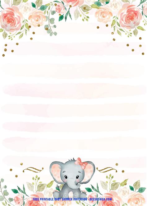 FREE Printable Pink Baby Elephant Baby Shower Invitation Templates | Free baby shower ...