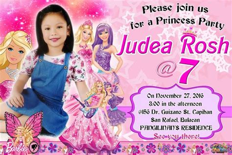 Sample Invitation for Seventh Birthday Barbie Barbie Birthday ...