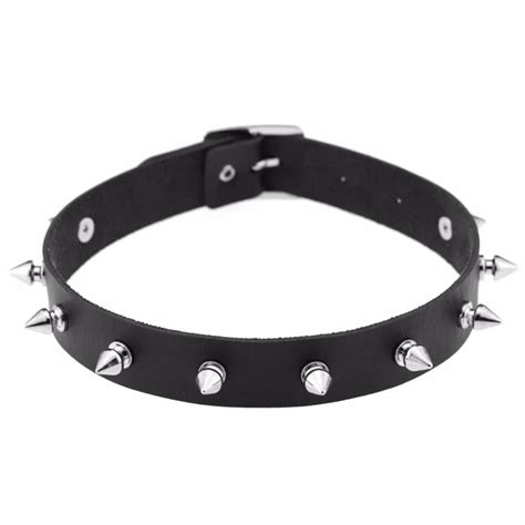 Harajuku Spike Choker Gothic PU Leather Choker Necklace for women Collar Necklace Rock Gothic ...