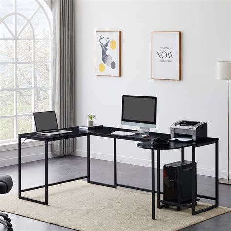 Buy BOSIXTY U-Shaped Computer Desk Industrial Corner Writing Desk with CPU Stand Gaming Table ...