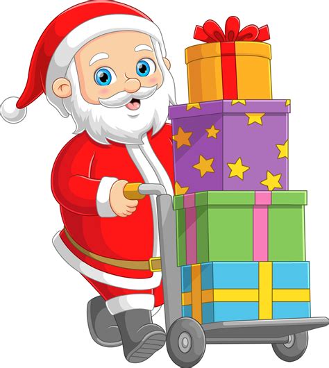 The Santa claus is carrying gifts with a trolley and moving 13960904 Vector Art at Vecteezy