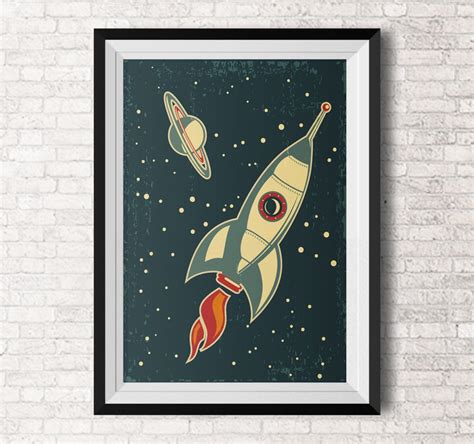 Vintage Rocket Illustration Poster nursery Decor Art to - Etsy