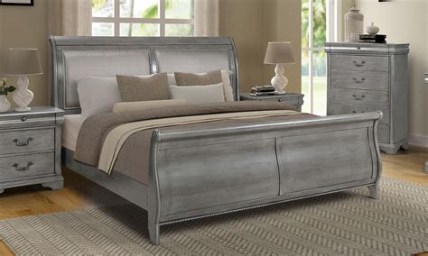 Louis Philippe Platinum Grey Sleigh Beds in 2020 | King bedroom ...