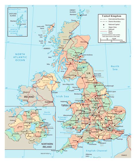 Large political and administrative map of United Kingdom with roads ...