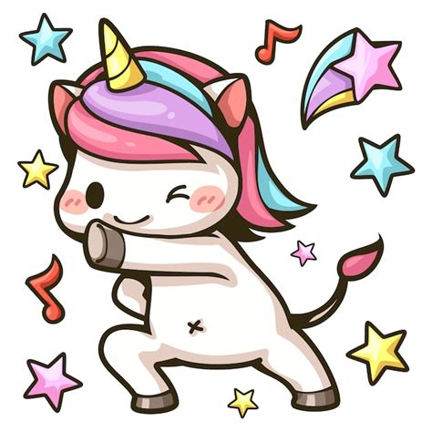 Lindo unicornio bailando imagen en color de dibujos animados | Vector Premium