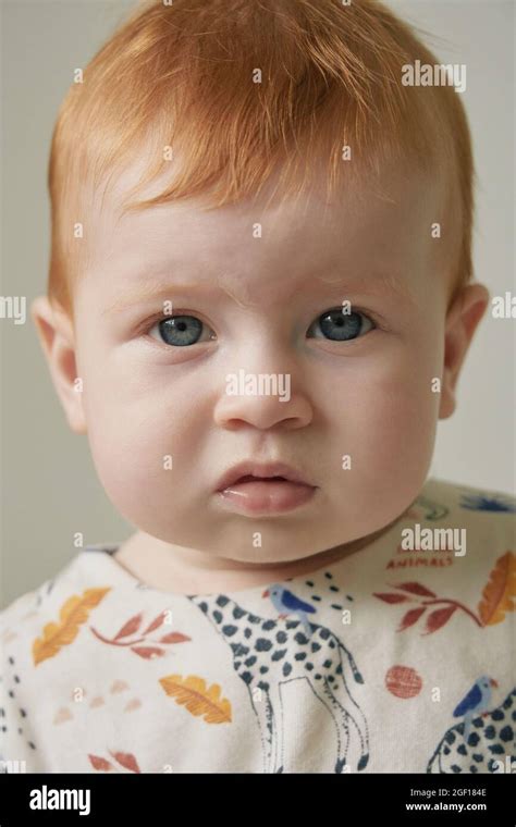 A blue-eyed, red haired baby of six months old Stock Photo - Alamy