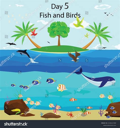 God Created All Kinds Fish All Stock Vector (Royalty Free) 2126117300 ...