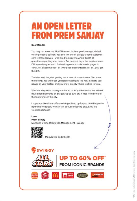 Swiggy All Stars An Open Letter From Prem Sanjay Bhai Koi Discount Dede ...