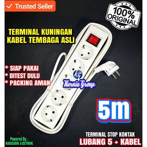 Jual Terminal Stop Kontak 5 Lubang + Kabel 5m KUNINGAN ASLI Colokan ...