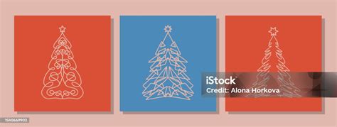 Set Of Retro Greeting Cards With Christmas Tree Stock Illustration ...