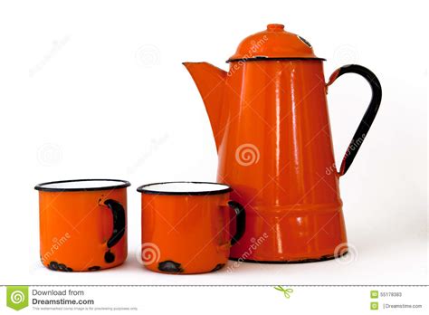 Orange coffee pot and mugs stock image. Image of occasions - 55178383