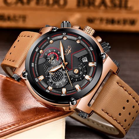 LG54K LIGE 9856 Genuine Leather Band Chronograph Watch for Men - RetailBD