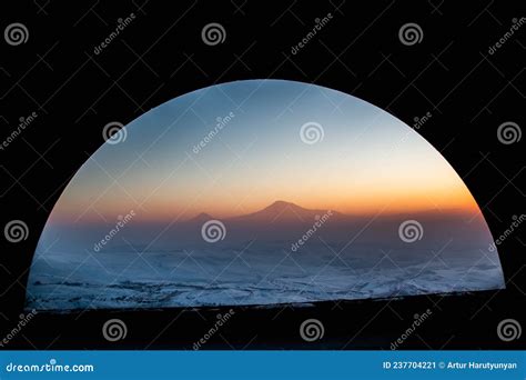 Tunnel and Mountain. Beautiful View with Sunrise and Mountain through ...