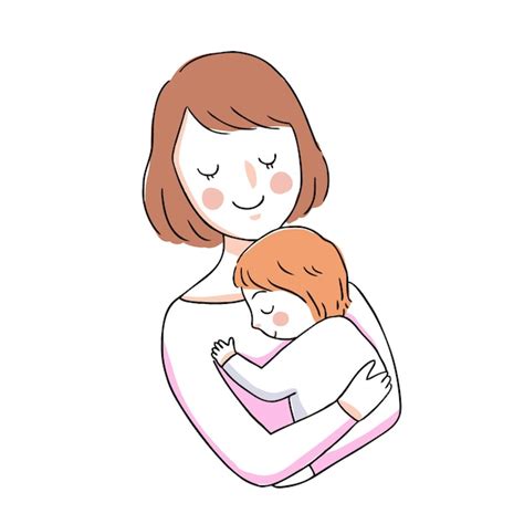 Dibujos animados linda madre y bebé abrazando | Vector Premium