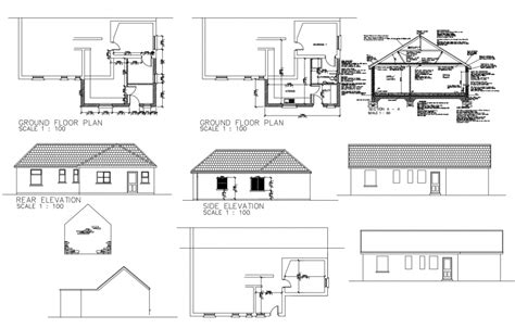 Ground floor plan and elevation of residential apartment dwg file - Cadbull