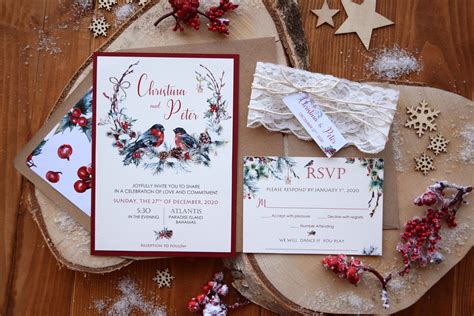 Custom Winter Wedding Invitations, Lace Christmas Wedding Invitations