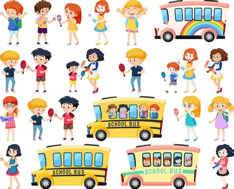 Set of cute school kids cartoon characters 9203044 Vector Art at Vecteezy