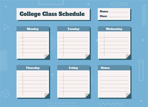 Printable Class Schedule Template For School College Students Class