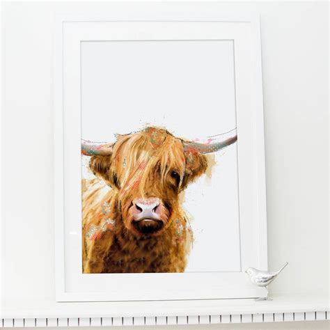 Highland Cow Art Print By Lola Design Ltd