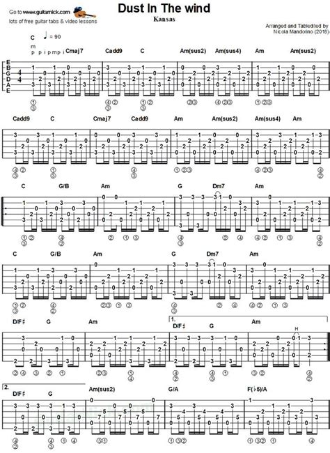 the guitar tab for dust in the wind