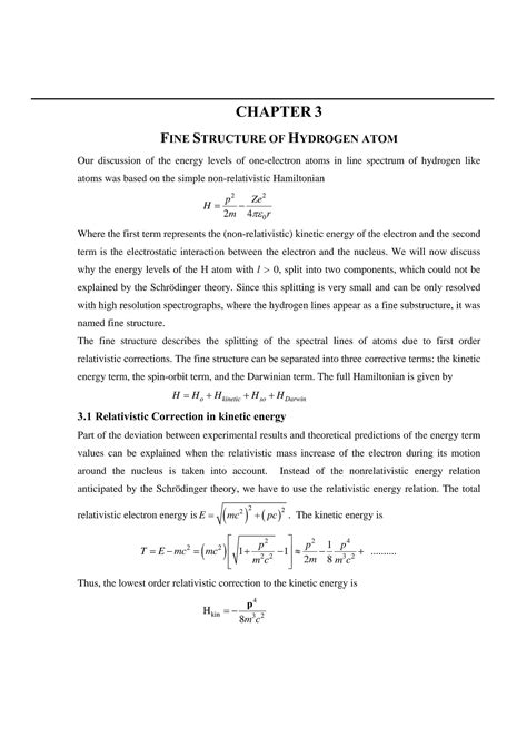 SOLUTION: Fine structure of hydrogen atom with solved exmaples - Studypool