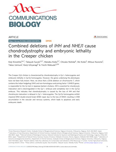 (PDF) Combined deletions of IHH and NHEJ1 cause chondrodystrophy and embryonic lethality in the ...