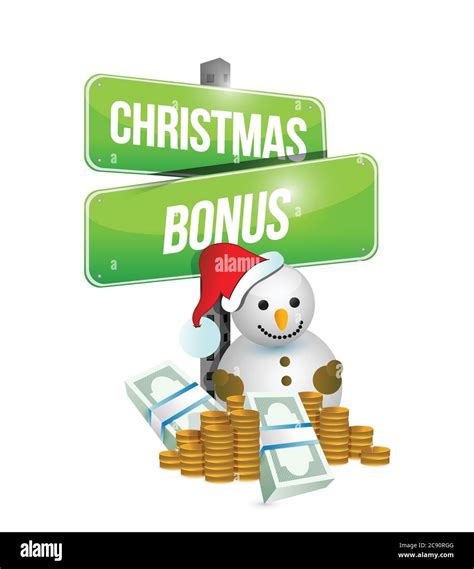 Christmas bonus sign and snowman illustration design over a white ...