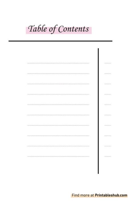 Free Printable Blank Table Of Contents Template PDF