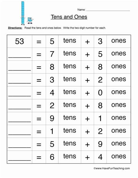 50 Ones Tens Hundreds Worksheet