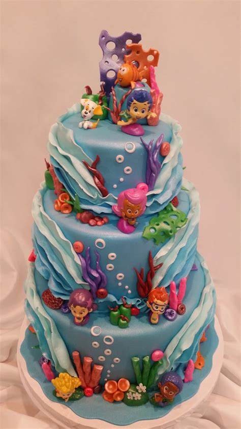 MyMoniCakes: Bubble Guppies cake with ombré waves and underwater scenery