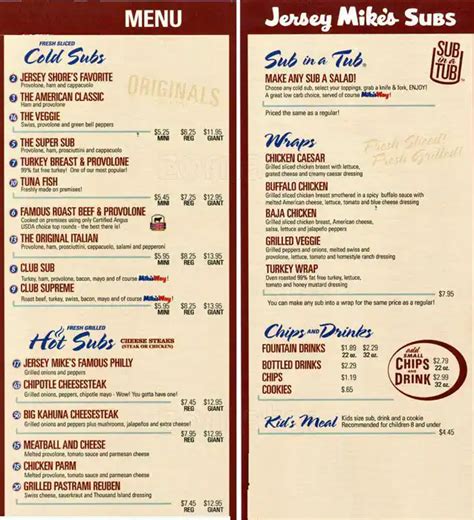 Jersey Mike's Printable Menu - Customize and Print