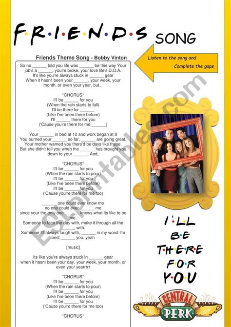 Friends Theme Song - ESL worksheet by Teacher Jane Oliveira