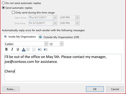 Creating Out-of-Office Automatic Replies On Microsoft Outlook - Calendar