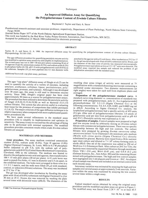 (PDF) An Improved Diffusion Assay for Quantifying the Polygalacturonase Content of Erwinia ...