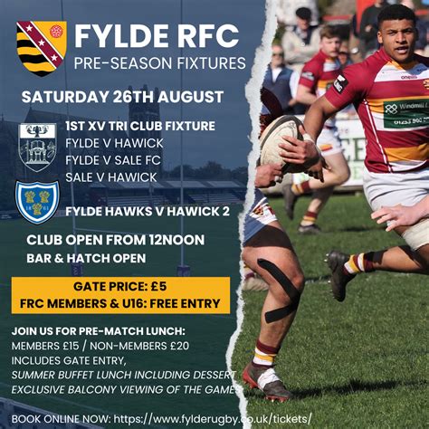 Fylde v Sale FC v Hawick: pre-season on 26th Aug – Fylde Rugby Club