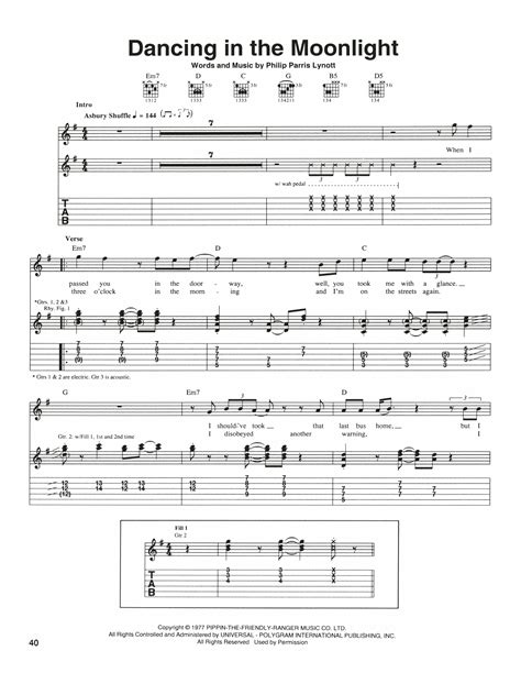 Dancing In The Moonlight by Thin Lizzy - Guitar Tab - Guitar Instructor