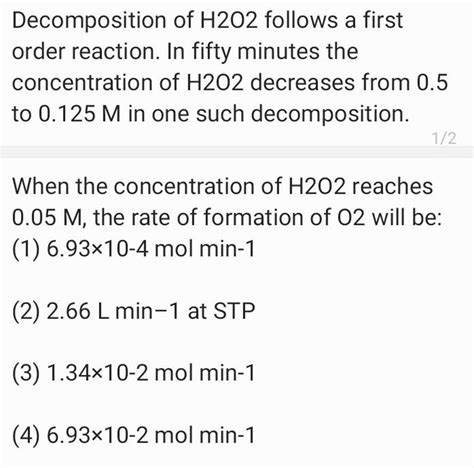 Decomposition of H2O2 follows a first order reaction. In fifty minutes th..